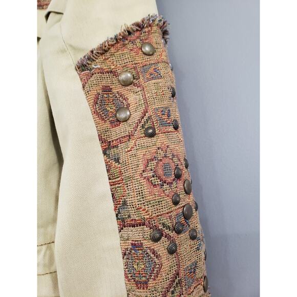 Free People Crafted Cloth Tapestry Parka Anorak Jacket Studded Utility Western - Picture 4 of 11